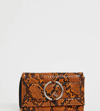 New Look ring detail purse in dark yellow snake