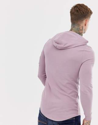 ASOS Design DESIGN longline muscle fit hoodie with MA1 pocket and curved hem in purple