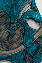 Thumbnail for your product : Fleur Du Mal Lily Velvet And Satin-trimmed Embroidered Stretch-tulle Underwired Bra - Blue