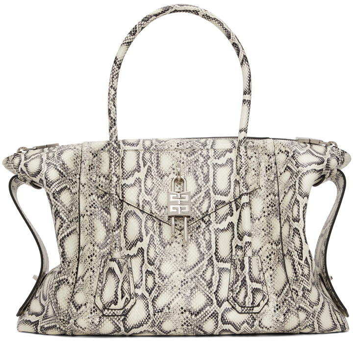 white snake print bag