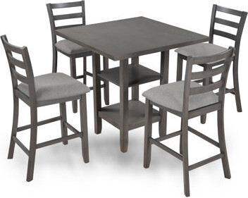 Red Barrel Studio 4-Person Counter Height Solid Wood Dining Set With Storage Shelving