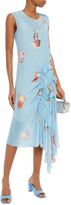 Preen Line Antoinette Draped Floral-print Crepe De Chine Midi Dress