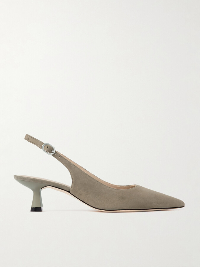 Stuart Weitzman Stuart Sculpt Leather-trimmed Suede Slingback Pumps - Brown