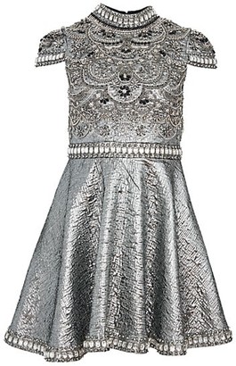 Alice + Olivia Floretta Metallic Embroidered Mini A-Line Dress
