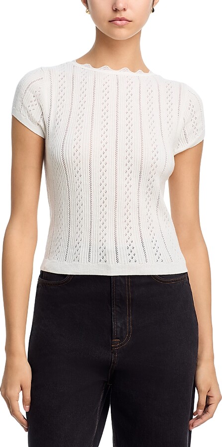 Aqua x Wuthering Heights Pointelle Knit Satin Bow Top - Exclusive