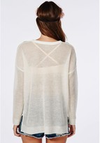 Thumbnail for your product : Missguided Step Hem Fine Knit Sweater Cream