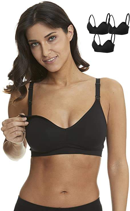 HOFISH 3 Pack Seamless Clip Down Deep V Neck Push Up Nursing Bra Maternity Bras 3PACK Inlcuding Extenders & Clips