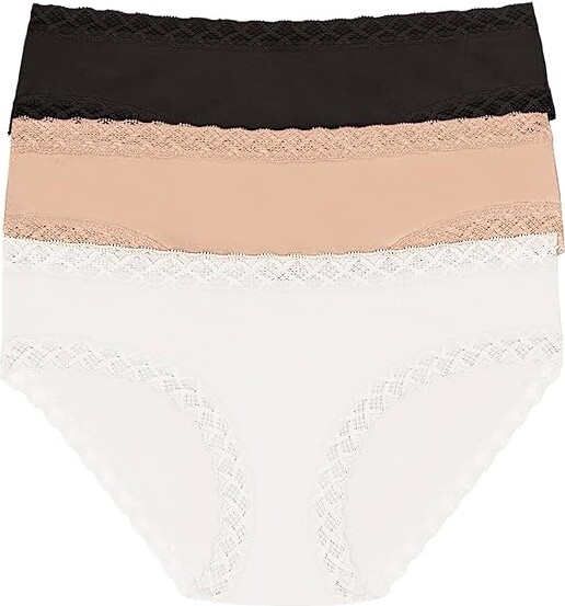 Natori Bliss Girl Brief 3-Pack Women's Underwear Black/Cafe/White 1 : S (Women's 6-8), Cotton/Lace/Lycra