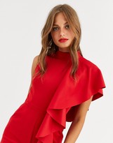 Thumbnail for your product : Chi Chi London high neck scuba jumpsuit with frill detail in red
