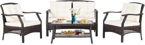 SlickBlue 4 Pieces Outdoor Rattan Conversation Set with Protective Cover