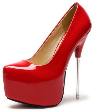 Katypeny Women's Shallow Mouth Slip On Stiletto Metal Heel Ultra High Platform Pumps Dress Shoes Red PU 10 M US