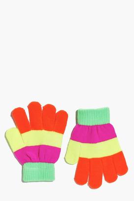 boohoo Girls Striped Neon Magic Gloves