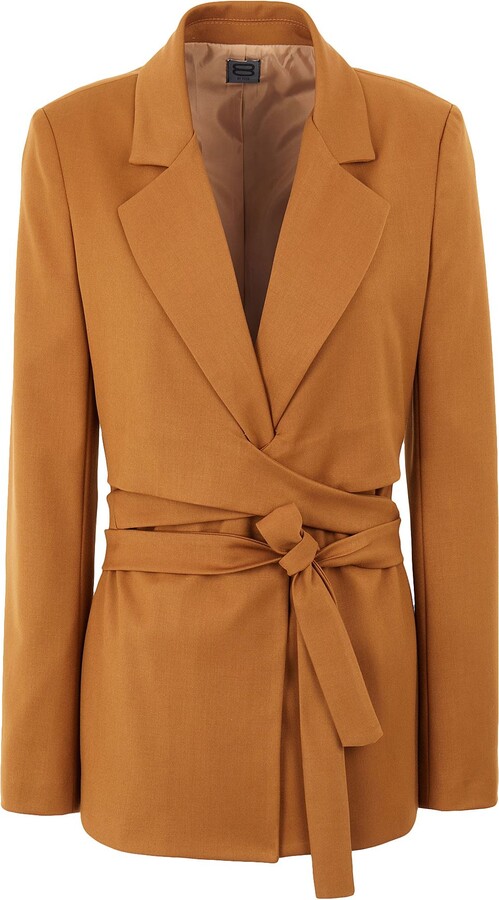 8 By YOOX Wrap Belted Blazer Suit Jacket Camel - ShopStyle