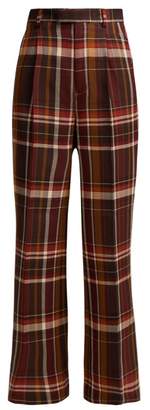 Acne Studios High Rise Checked Wool Blend Trousers - Womens - Brown Multi