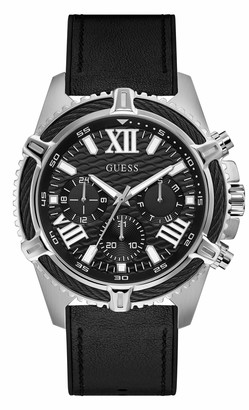 GUESS Men's Analog Quartz Watch with Leather Crocodile Strap