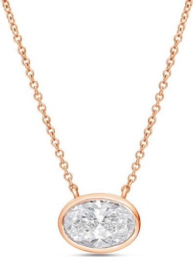Diana M 14kt Rose Gold Lab Grown East West Oval Bezel Pendant Weighing 7.00 Ct