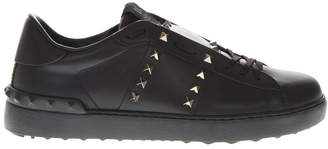 Valentino Garavani Black Sneakers In Leather With Golden Studs