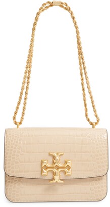 Tory Burch Eleanor Small Crocodile-effect Leather Shoulder Bag in Natural
