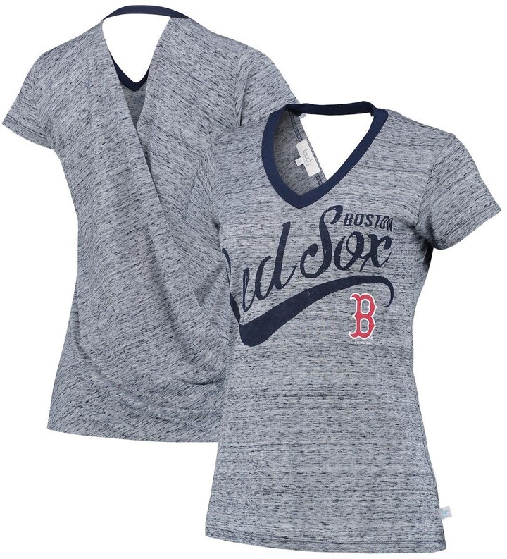 Majestic Womens Boston Red Sox Notched Burn Out T-Shirt Small Navy Blue 