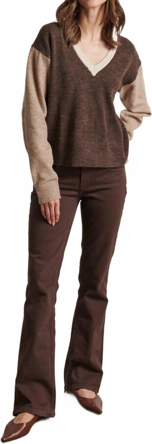 Line Izzy Tri-Color V Neck Top In Barn Owl