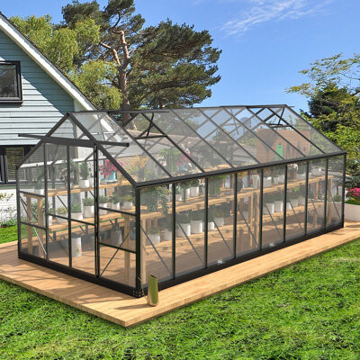 wanan Polycarbonate Greenhouses, Green Houses With 4 Adjustable Roof Vents, Walk-in Aluminum Frame Greenhouse With Sliding Doors