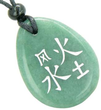 BestAmulets Lucky Life Kanji Elements Air Fire Water Earth Quartz Pendant Necklace