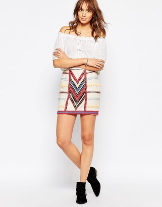 Pepe Jeans Canvas Mini Skirt With All Over Beading