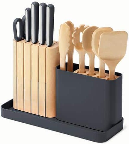 CARAWAY HOME 14 Piece Steel German Knife and Utensil Set in Charcoal