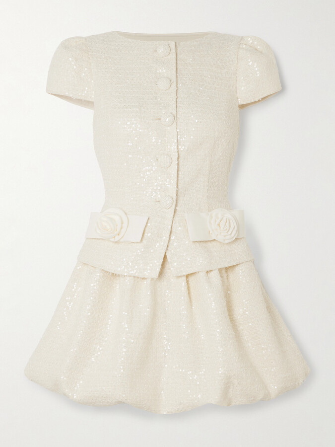 Self-Portrait Embellished Sequined Bouclé Mini Dress - Cream