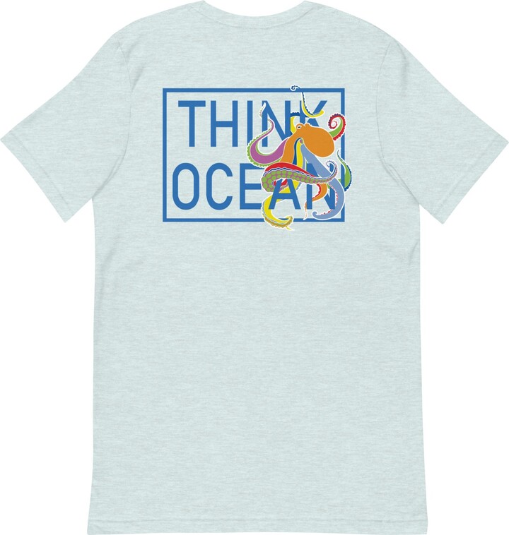 Anchor & Crew Heather Ice Blue Think Ocean Octopus Fluorescence Cotton Embroidered T-Shirt - Men