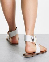 Thumbnail for your product : ASOS DESIGN Flyer leather toe loop flat sandals in white