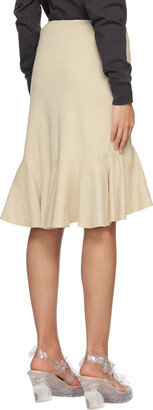 we11done Beige Banded Frill Midi Skirt