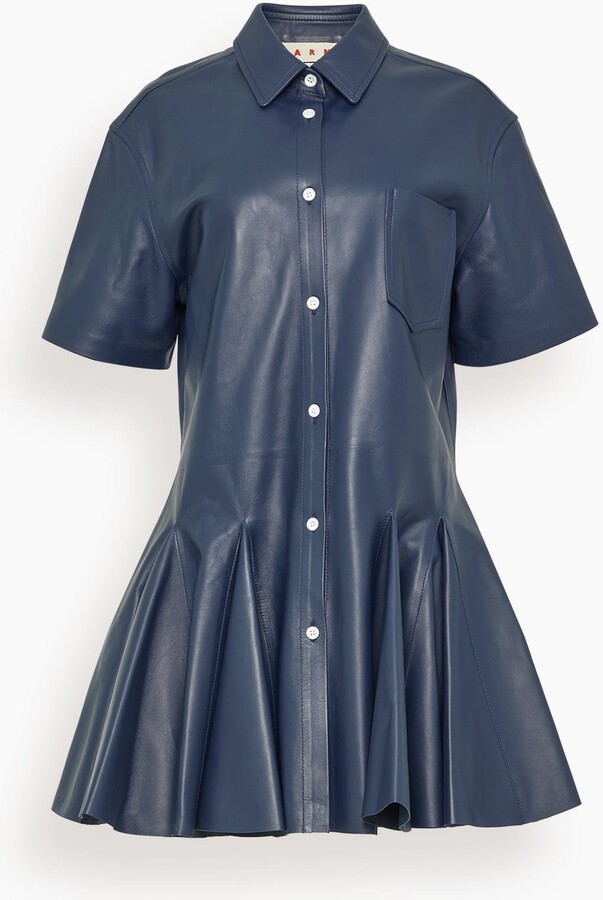 Leather Dress in Blue Nappa
