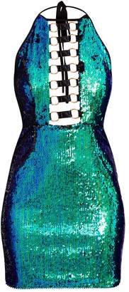 PrettyLittleThing Green Sequin Ring Detail Bodycon Dress