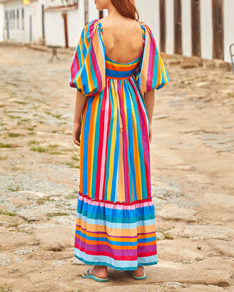 Farm Rio Striped Scarf V-Neck Maxi Dress