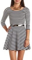 Thumbnail for your product : Charlotte Russe Gold-Belted Striped Skater Dress