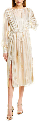 gold silk midi dress
