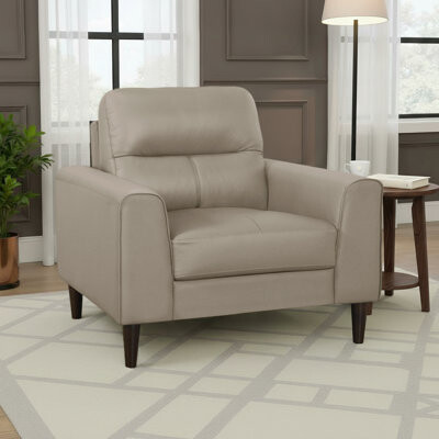 Latitude Run Upton Contemporary 36.5'' Wide Genuine Top Grain Leather Seating Armchair