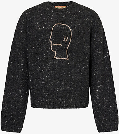 Brain Dead Mens Charcoal Oversized Crew-Neck Alpaca-Blend Jumper L