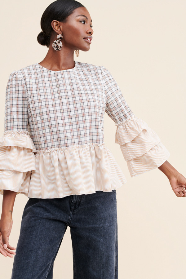 Tiered ruffle sleeve top Clearance