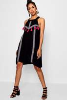 Thumbnail for your product : boohoo Amarah Tassel Trim High Neck Swing Dress