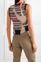 Thumbnail for your product : Preen by Thornton Bregazzi Paneled Intarsia Cotton And Point D'esprit Tulle Sweater - Black