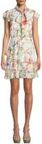 Thumbnail for your product : Alice + Olivia Leslie Tie-Neck Floral-Print Silk Ruffle Dress