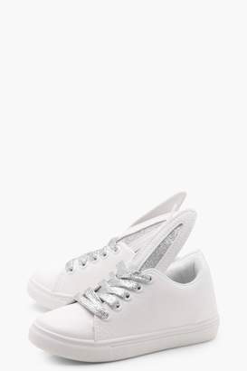 boohoo Girls Bunny Ears Lace Up Trainer