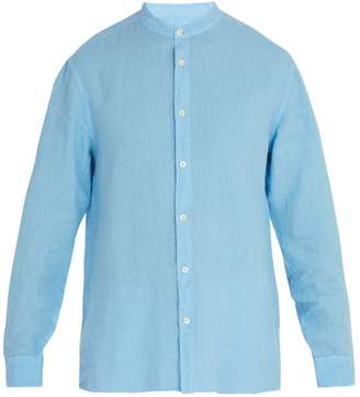 120% Lino Long Sleeved Linen Shirt - Mens - Blue