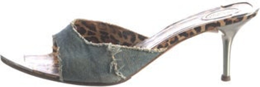 Gianmarco Lorenzi Denim Slides Silver Animal Print