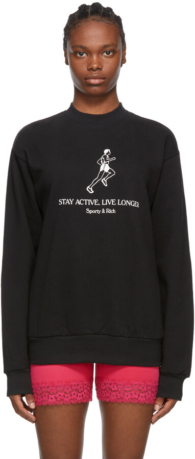 Sporty & Rich Black 'Live Longer' Sweatshirt - ShopStyle