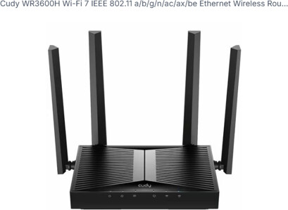 Cudy WR3600H Wi-Fi 7 IEEE 802.11 a/b/g/n/ac/ax/be Ethernet Wireless Route