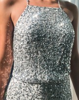 Thumbnail for your product : Maya Tall high neck all over delicate sequin midi pencil dress in silver