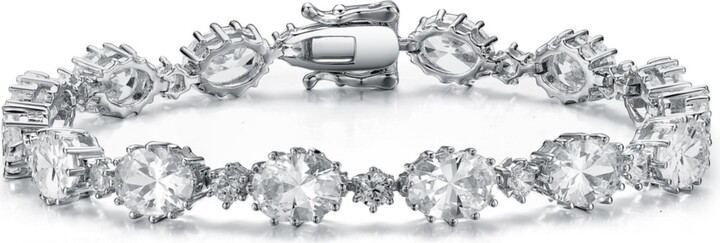 Genevive Sterling Silver Rhodium Plated Clear Cubic Zirconia Link Bracelet